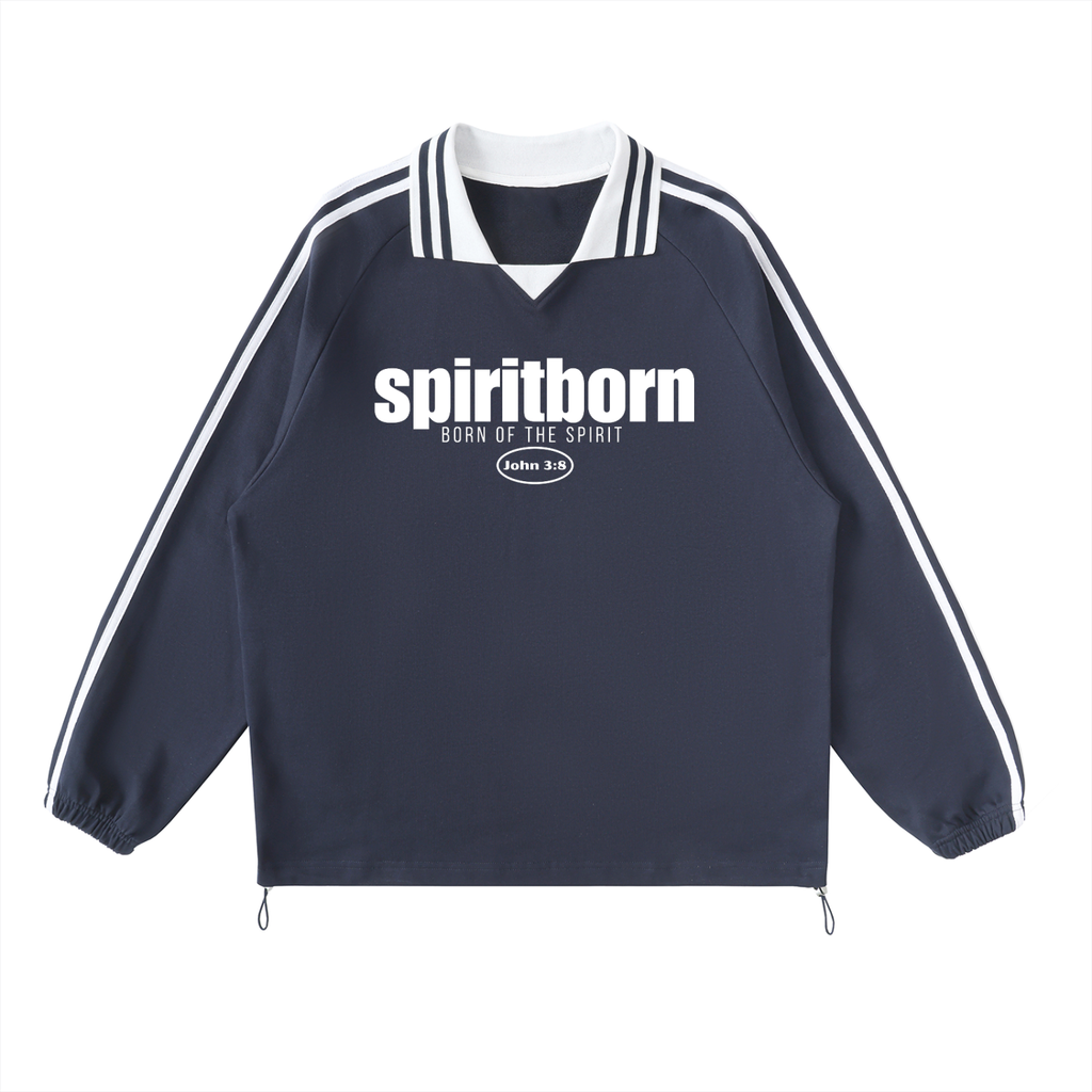 Contrast Striped John 3:8 Lapel Collar Sweatshirt