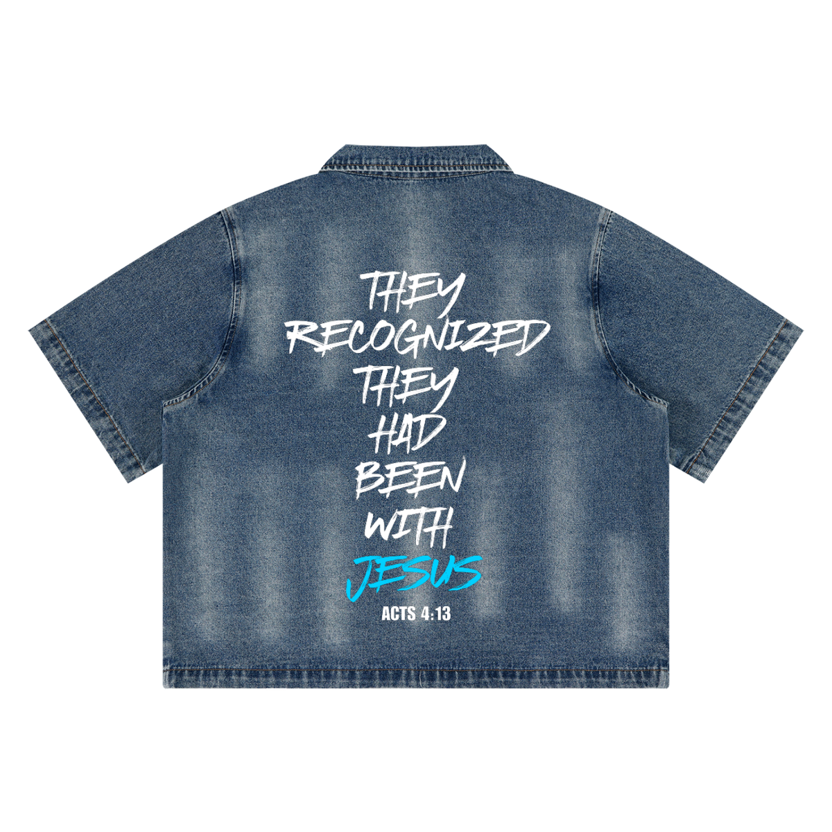"Walking Encounter" Unisex Vintage Washed Full-Zip Denim Shirt