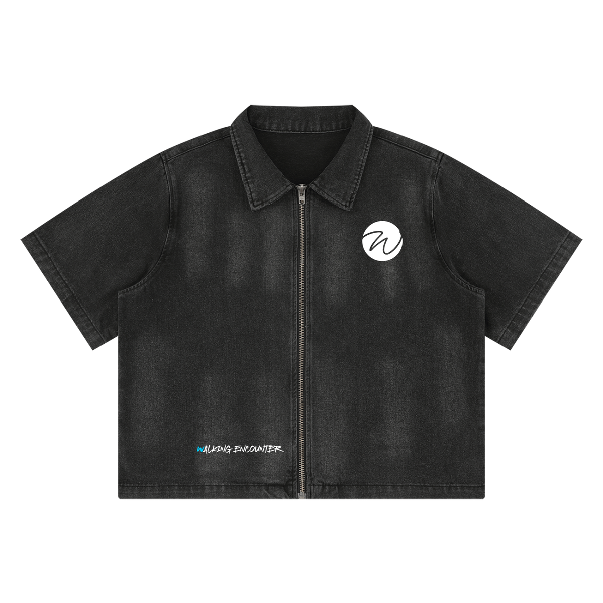 "Walking Encounter" Unisex Vintage Washed Full-Zip Denim Shirt