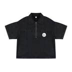 Unisex Vintage Wash Boxy Quarter-Zip Denim Shirt