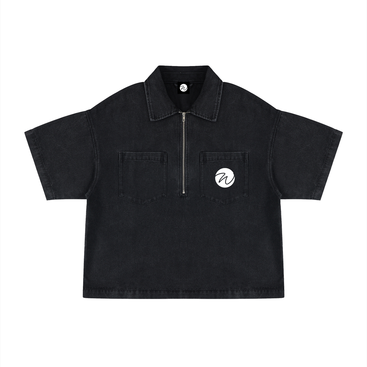 Unisex Vintage Wash Boxy Quarter-Zip Denim Shirt