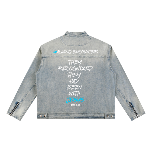 "Walking Encounter" Vintage Wash Zip Denim Jacket