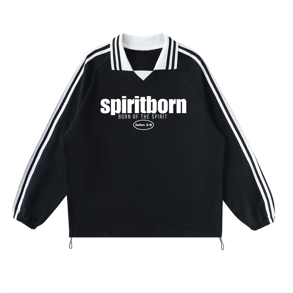 Contrast Striped John 3:8 Lapel Collar Sweatshirt