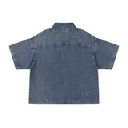 Unisex Vintage Wash Boxy Quarter-Zip Denim Shirt