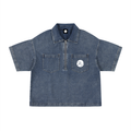 Unisex Vintage Wash Boxy Quarter-Zip Denim Shirt