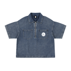 Unisex Vintage Wash Boxy Quarter-Zip Denim Shirt