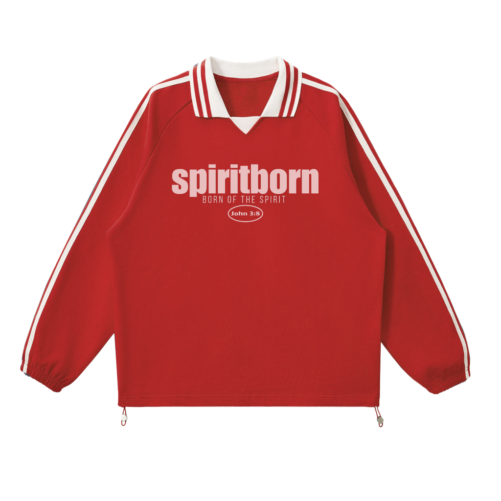 Contrast Striped John 3:8 Lapel Collar Sweatshirt