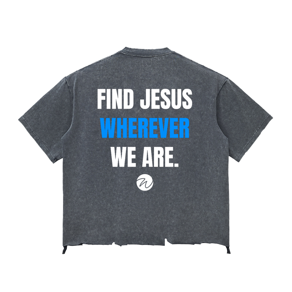 "We Outside" Snow Wash Raw-Hem Boxy T-shirt