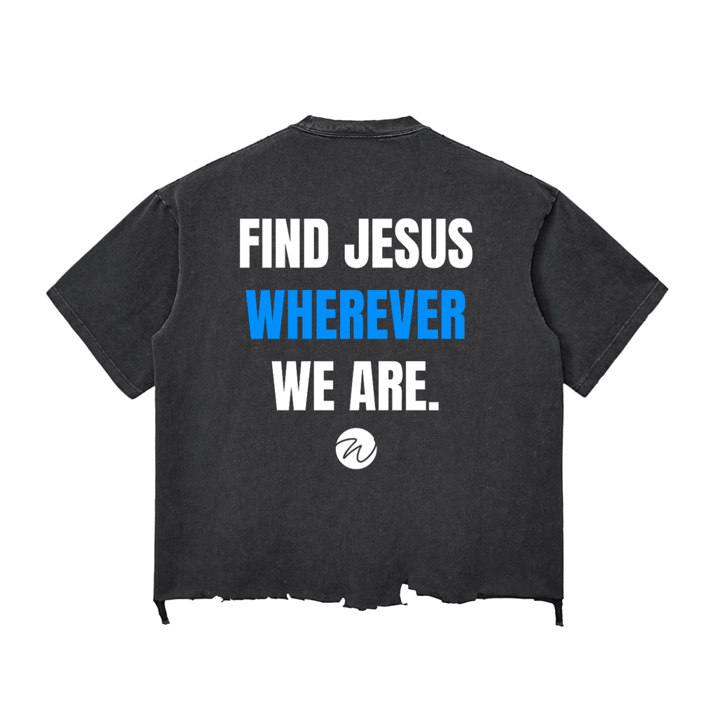 "We Outside" Snow Wash Raw-Hem Boxy T-shirt