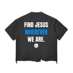 "We Outside" Snow Wash Raw-Hem Boxy T-shirt