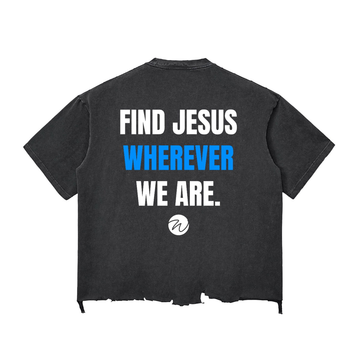"We Outside" Snow Wash Raw-Hem Boxy T-shirt