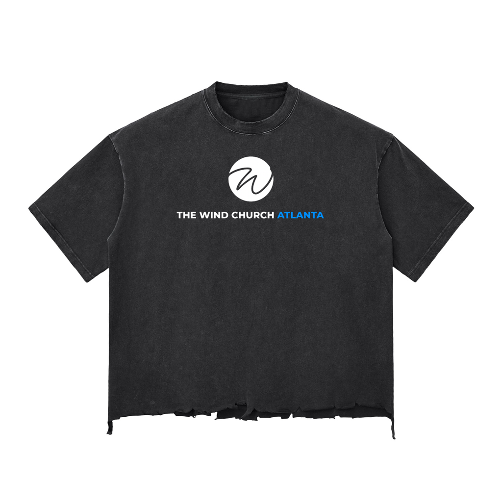 "We Outside" Snow Wash Raw-Hem Boxy T-shirt